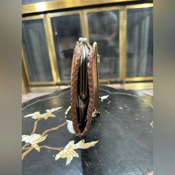 Vintage Tooled Leather Wallet Genuine Calf Kiss Lock Brown 7.5x3.75 - Picture 4 of 11